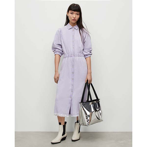 Allsaints Australia Womens Osa Linen Blend Denim Midi Dress Purple AU16-584